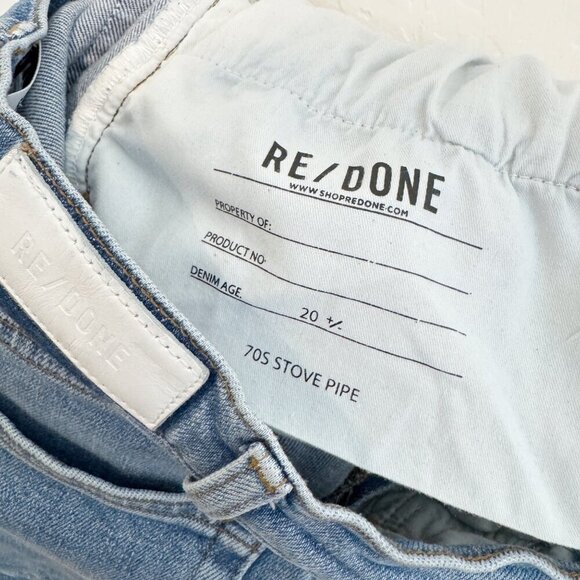 Re/Done Denim 70s Stove Pipe Button Fly Distressed Hole High Rise Jean Casual 27 - Picture 7 of 12